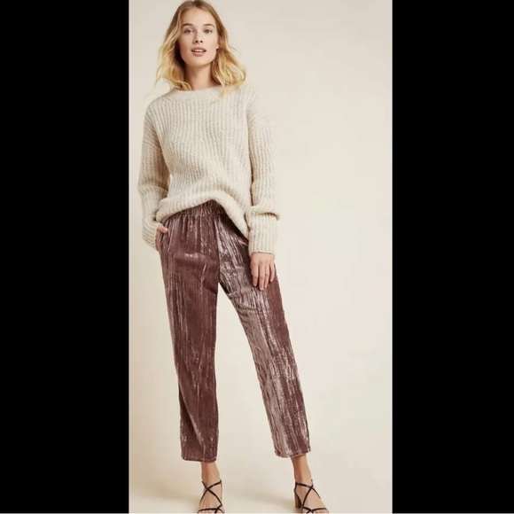 Anthro TINA + JO Josephine Tapered Trousers Mauve Pink Purple Velvet High Rise - Picture 6 of 13